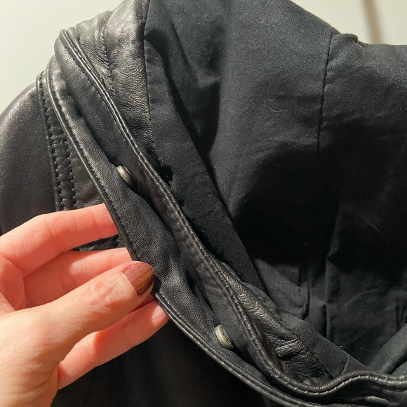 Black Leather Jacket with Fur Hood - Picture 11 of 13